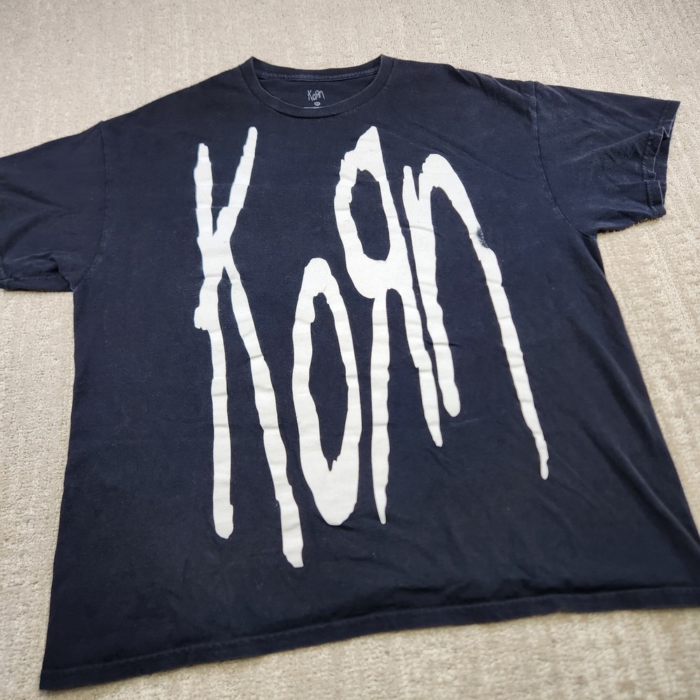 Korn Shirt Men XL Black Grunge Metal Rock Band Y2K Cotton Logo